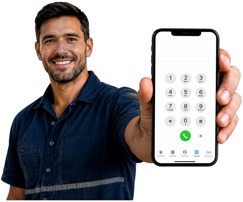 Darlinghurst Blocked Drains plumber holding a phone — call 1300 261 965