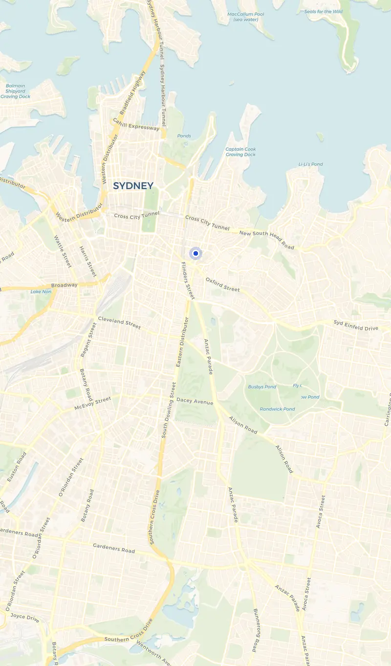 Map of the Darlinghurst service area and the surrounding suburbs we cover.