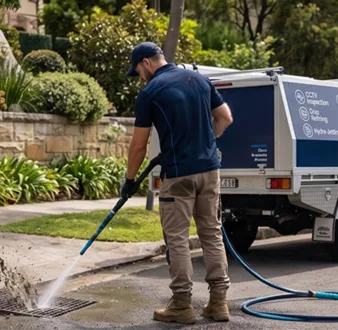 Cutting tree roots out of a Darlinghurst drain